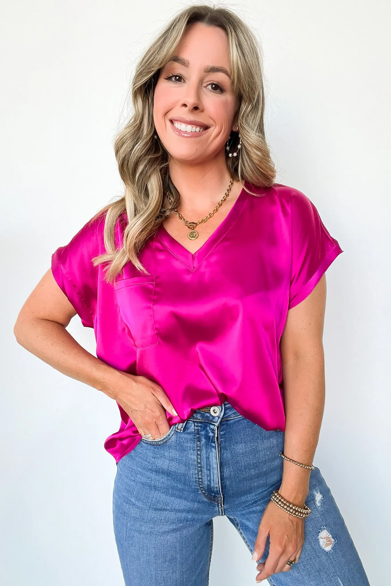 Elegant Mindset Satin Cap Sleeve Top - FINAL SALE