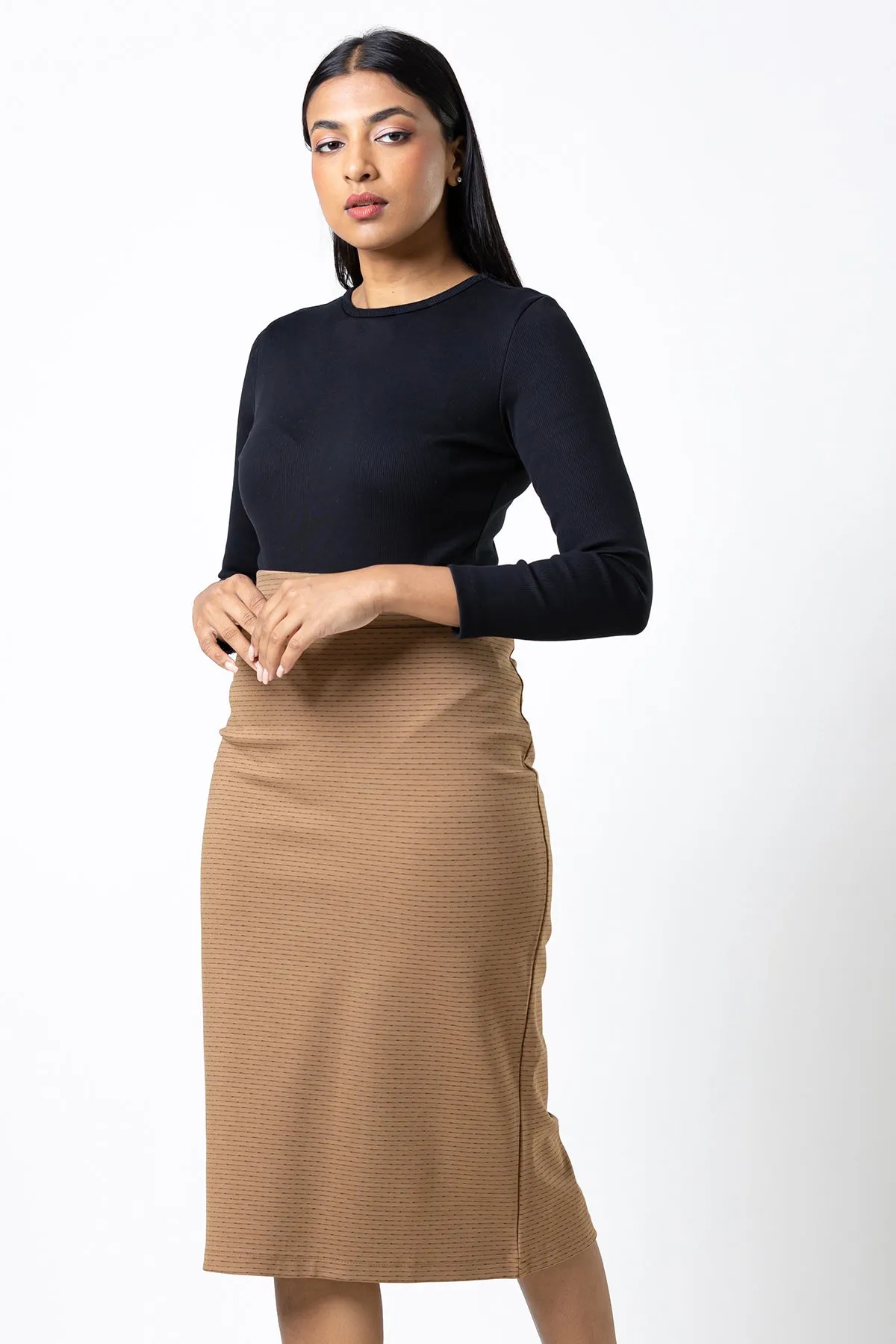 Envogue Women's Knee Length Plain Chic Office Skirt