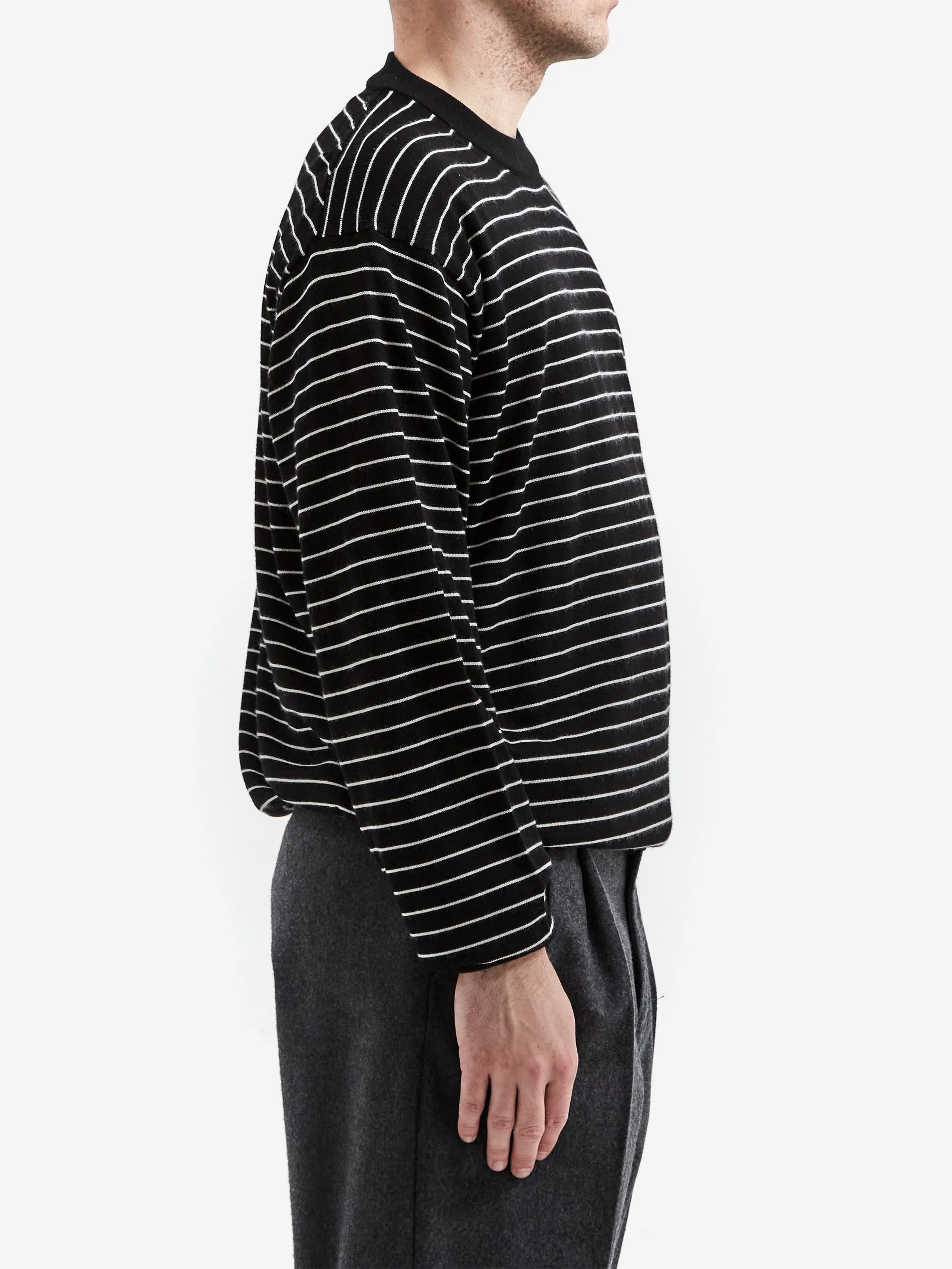 Farah Japan High Gauge Striped Crewneck Sweater - Black / White