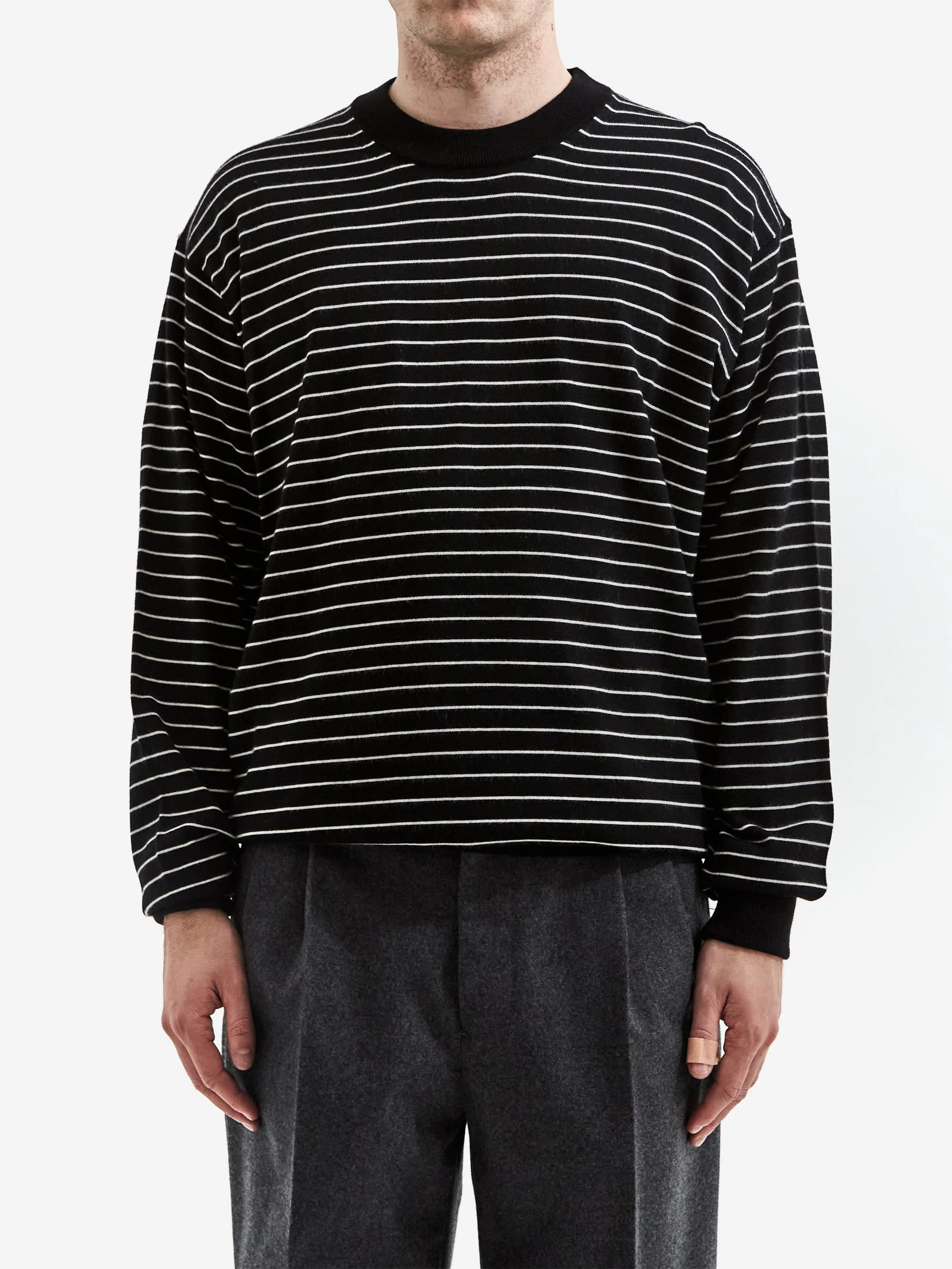 Farah Japan High Gauge Striped Crewneck Sweater - Black / White