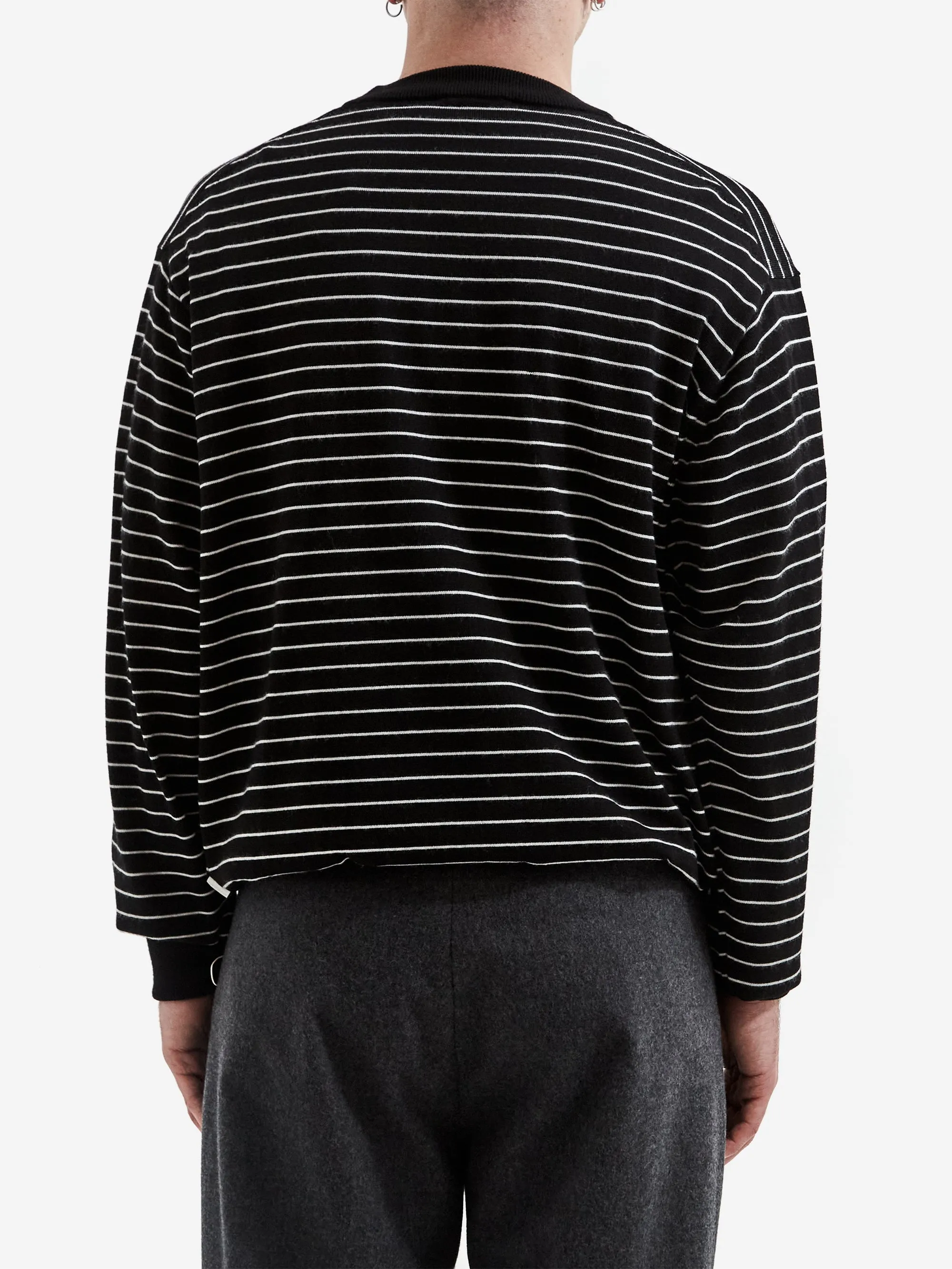 Farah Japan High Gauge Striped Crewneck Sweater - Black / White