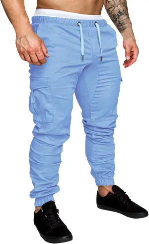 Fashion Cargo Sweatpants for Men Big and Tall Slim Fit Pencil Tapered Trousers Drawstring Stretch Comfy Jogger Sweat Pants