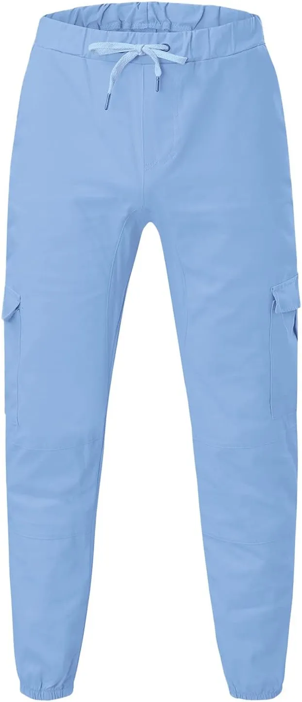 Fashion Cargo Sweatpants for Men Big and Tall Slim Fit Pencil Tapered Trousers Drawstring Stretch Comfy Jogger Sweat Pants