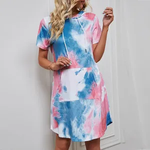 Fashionable Loose-Fitting Tie-Dye Short-Sleeved Round Neck Dress