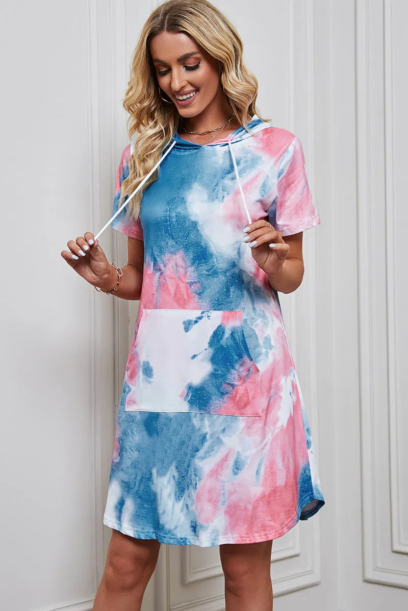 Fashionable Loose-Fitting Tie-Dye Short-Sleeved Round Neck Dress