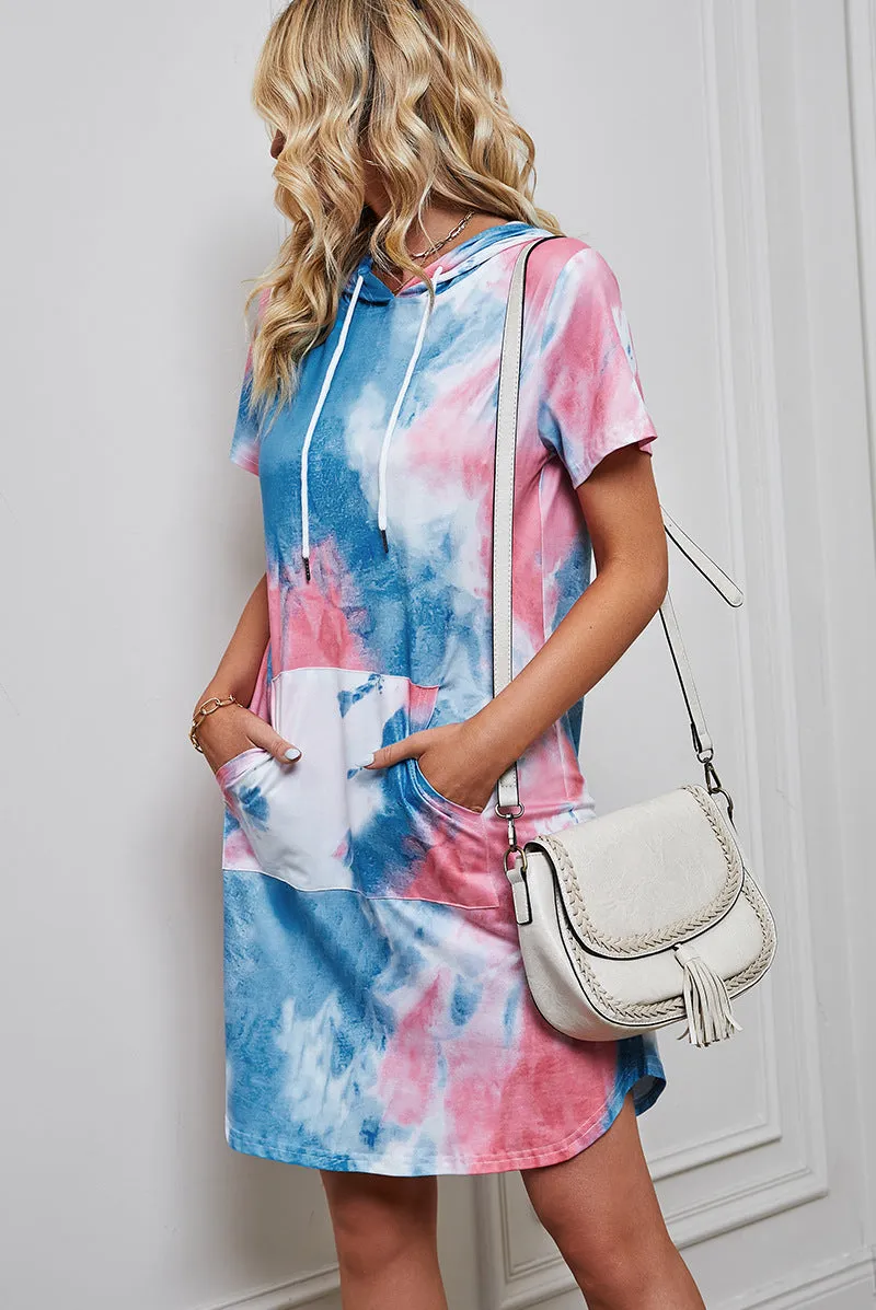 Fashionable Loose-Fitting Tie-Dye Short-Sleeved Round Neck Dress