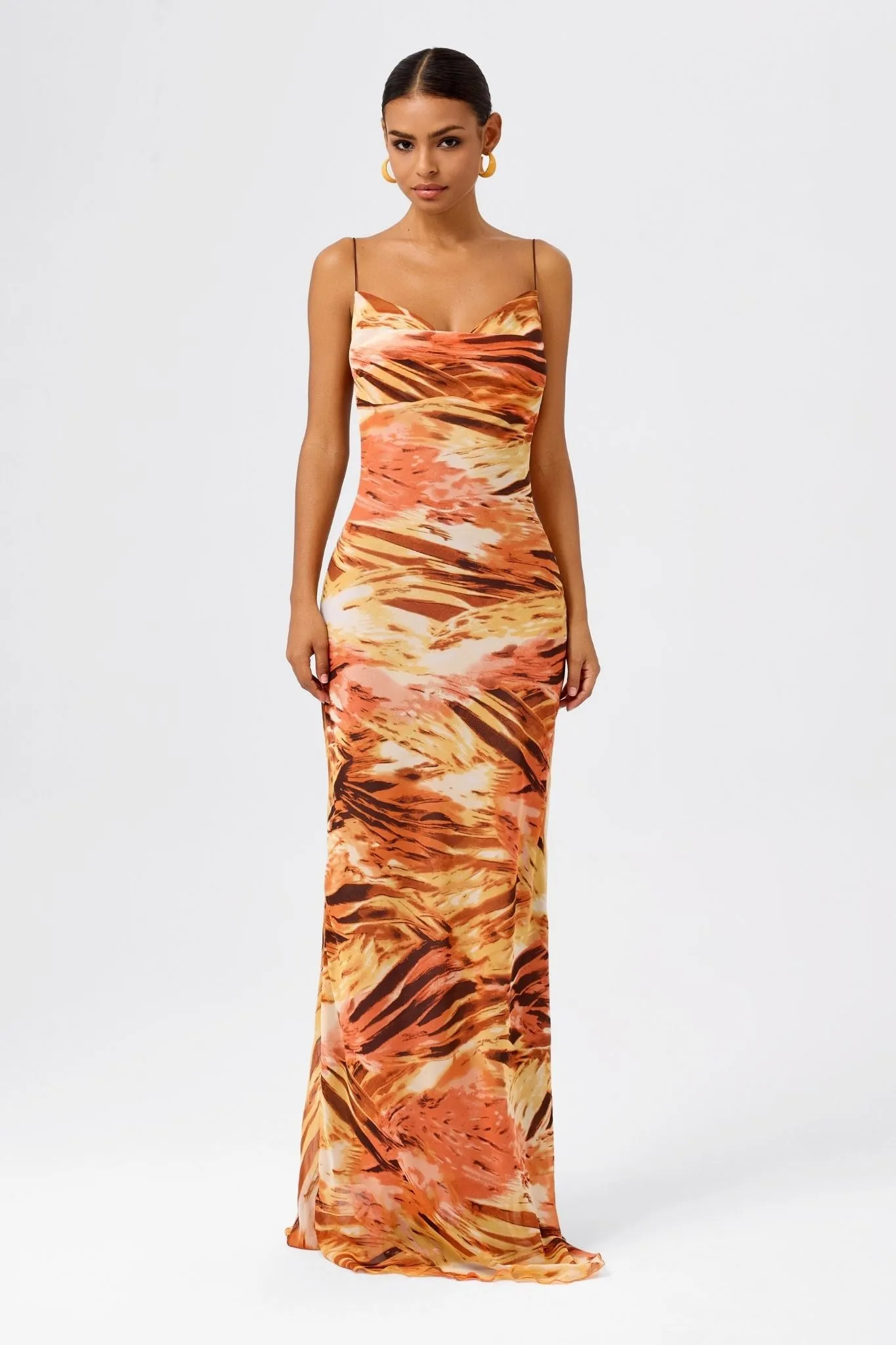 Floral Cowl-Neck Backless Spaghetti Strap Maxi Dress Summer Mirage
