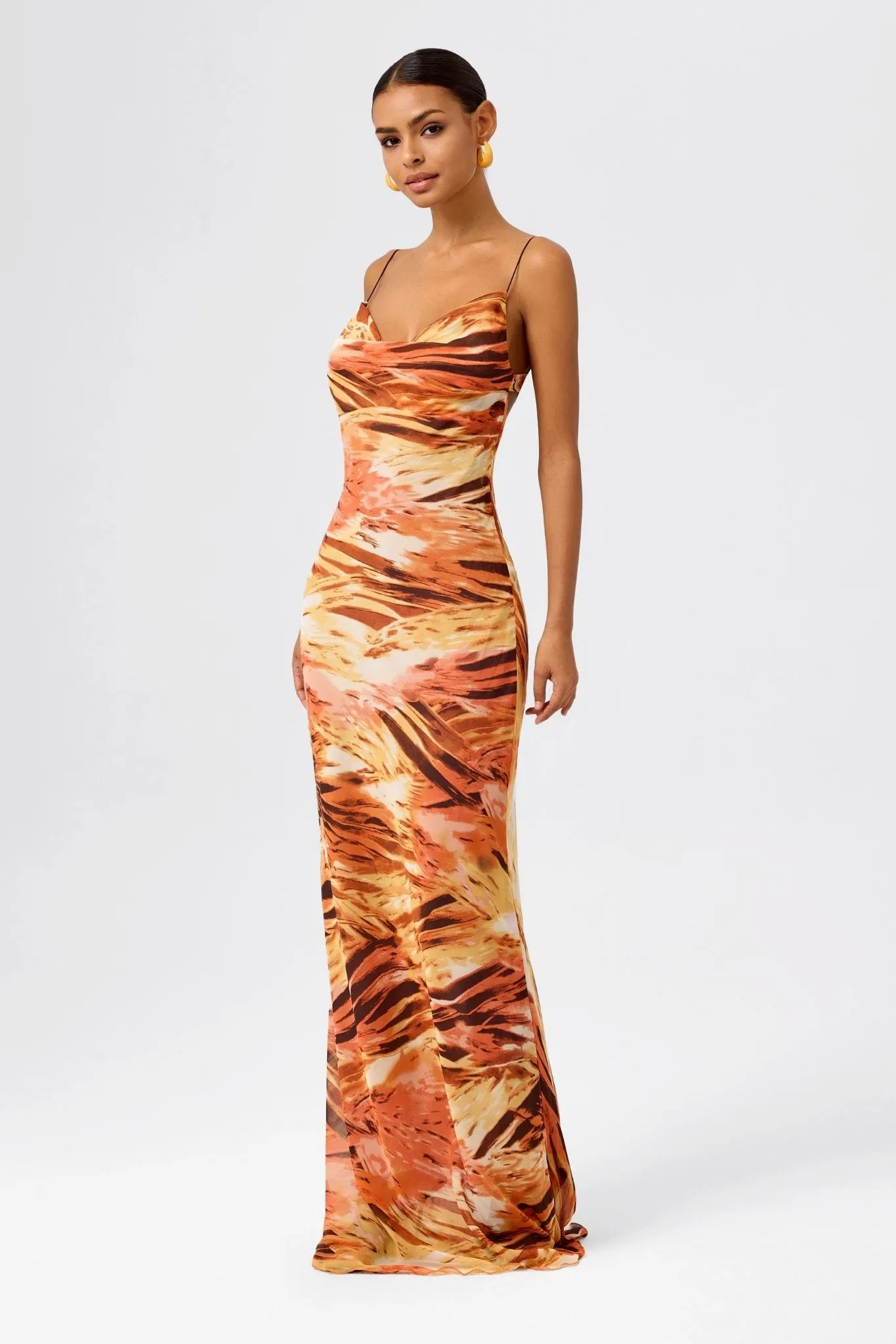 Floral Cowl-Neck Backless Spaghetti Strap Maxi Dress Summer Mirage