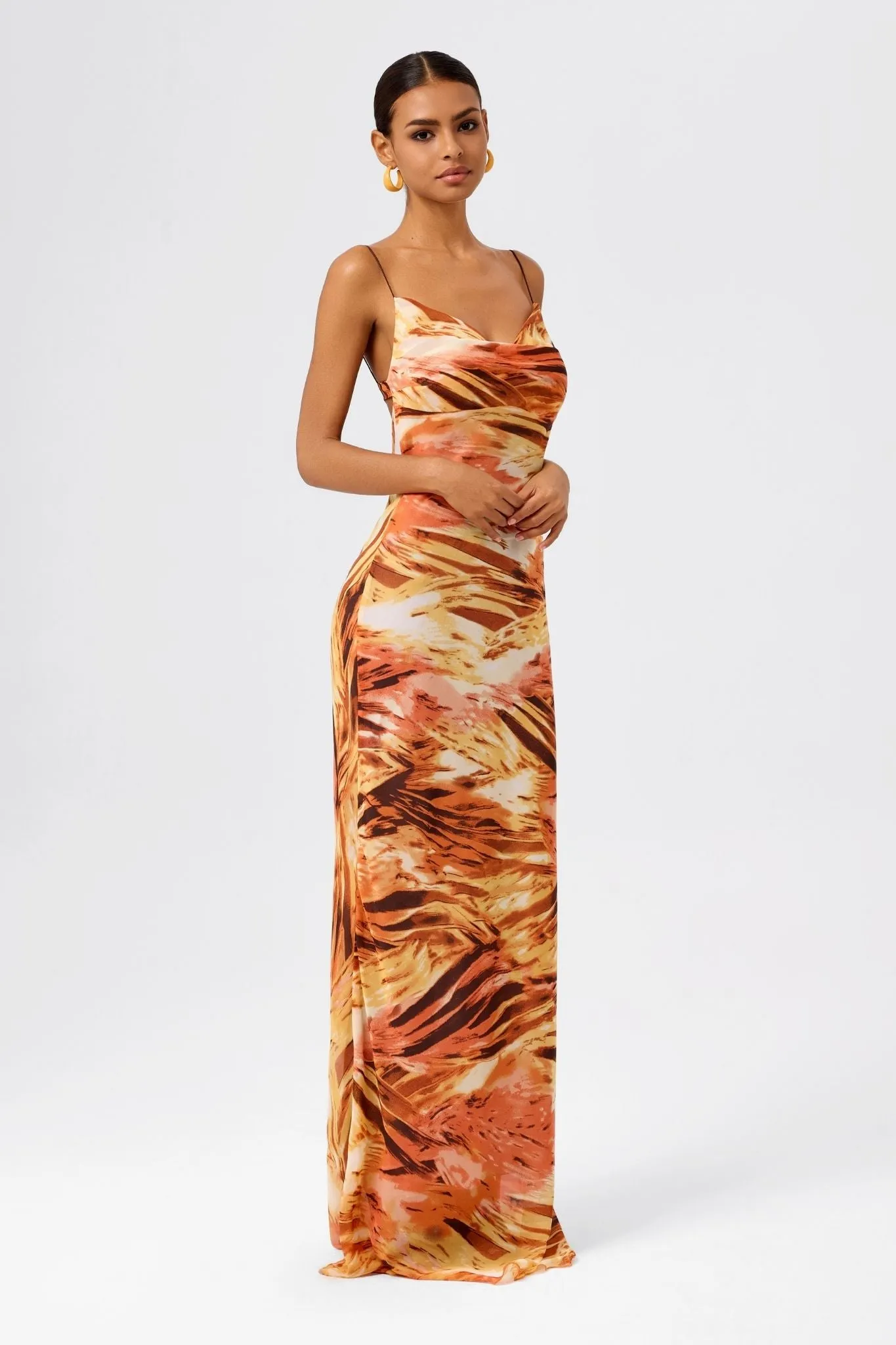 Floral Cowl-Neck Backless Spaghetti Strap Maxi Dress Summer Mirage