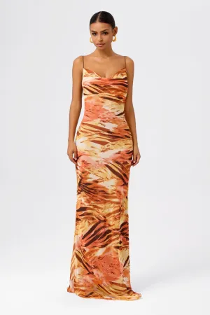 Floral Cowl-Neck Backless Spaghetti Strap Maxi Dress Summer Mirage