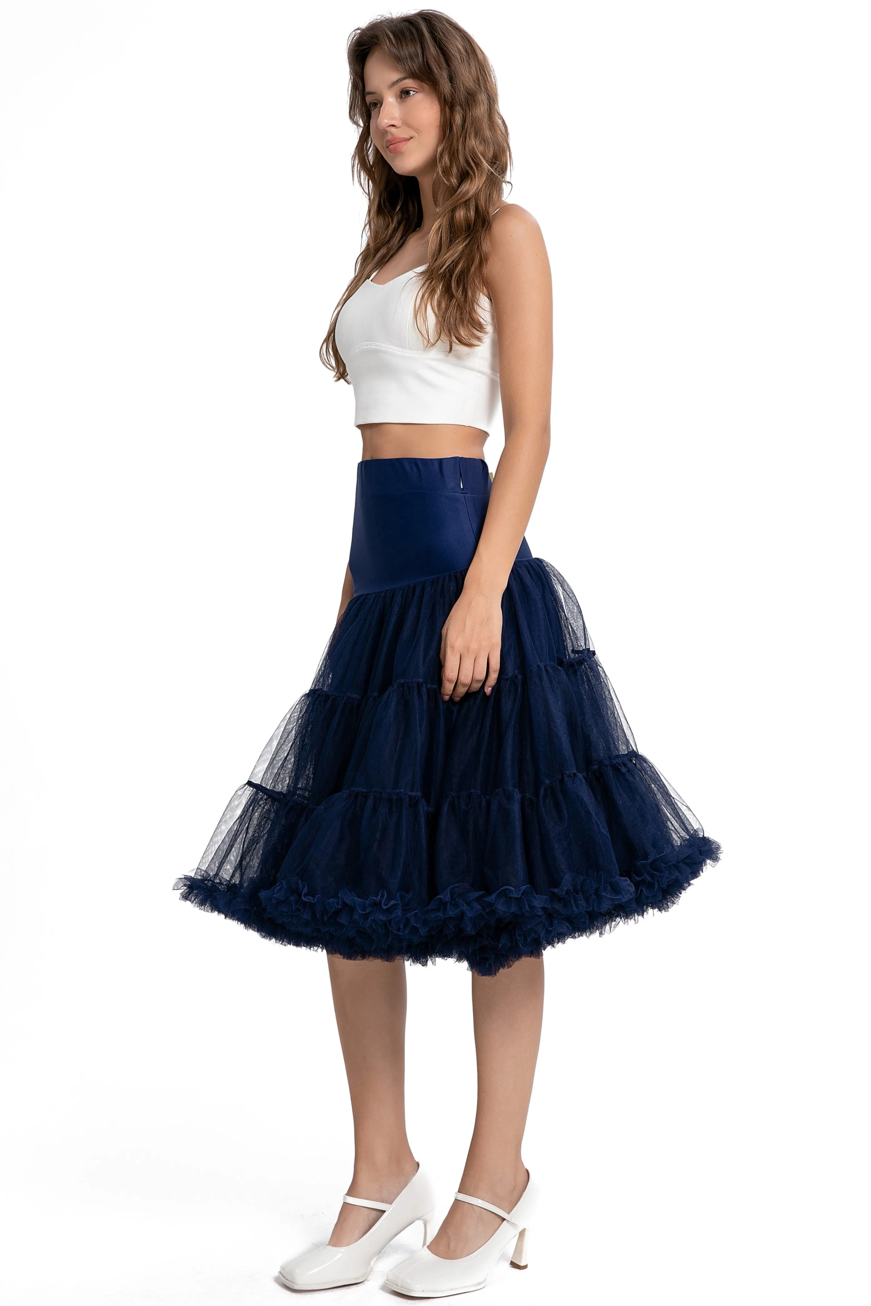 Fluffy Net Petticoat 25.5 In Navy Blue