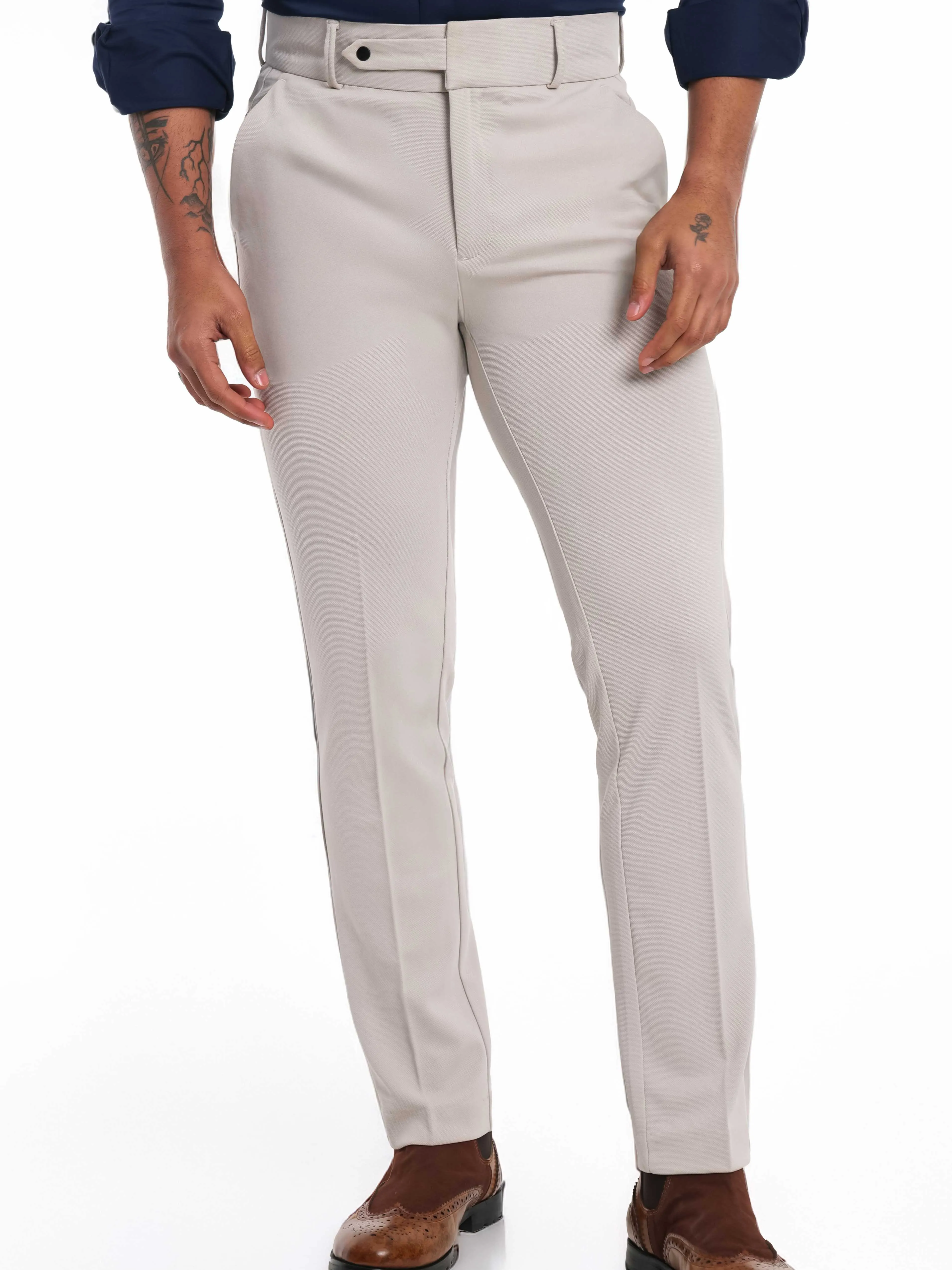 Foomer Grey Mid Rise Slim Fit Trousers For Men's