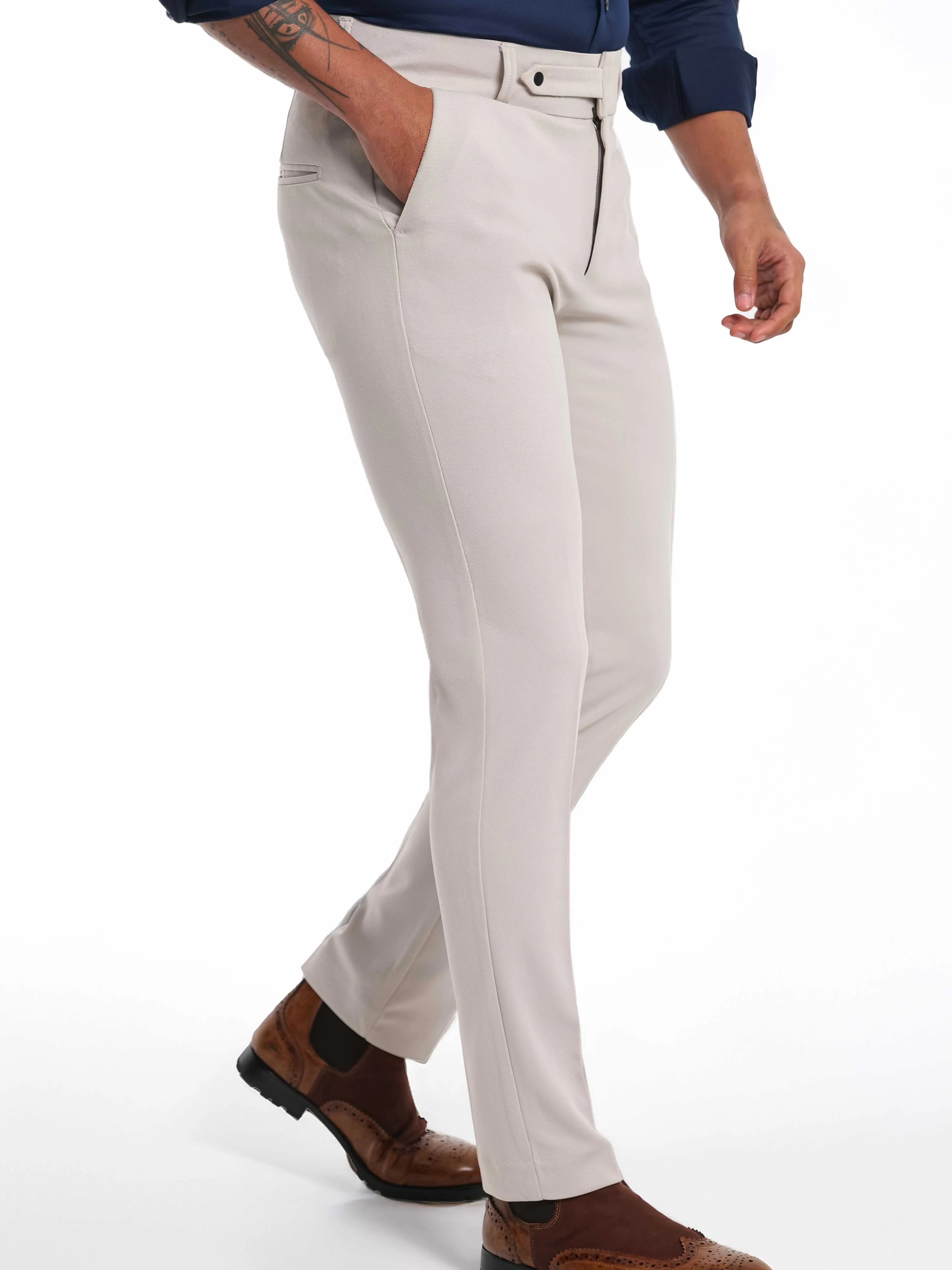 Foomer Grey Mid Rise Slim Fit Trousers For Men's