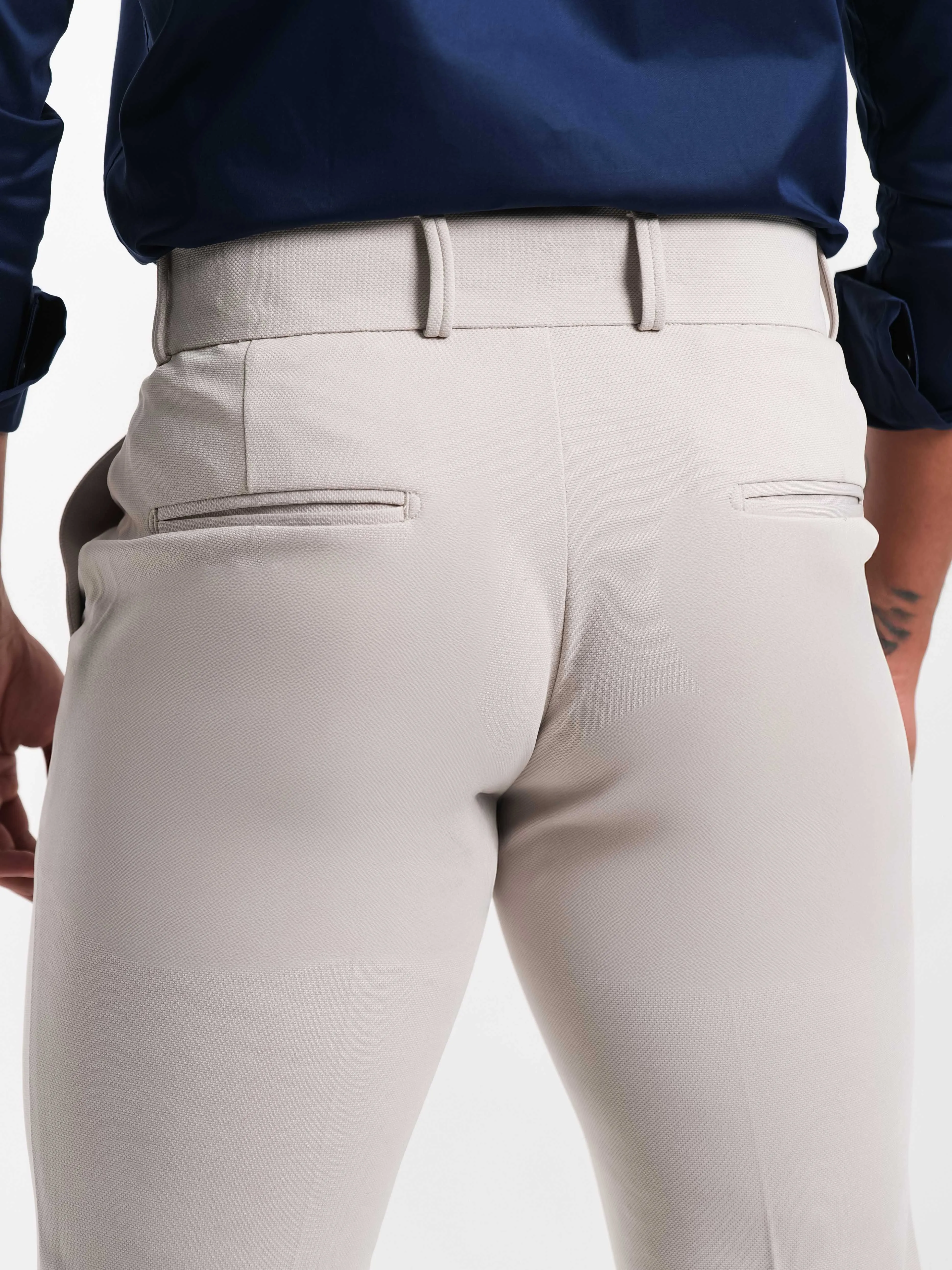 Foomer Grey Mid Rise Slim Fit Trousers For Men's