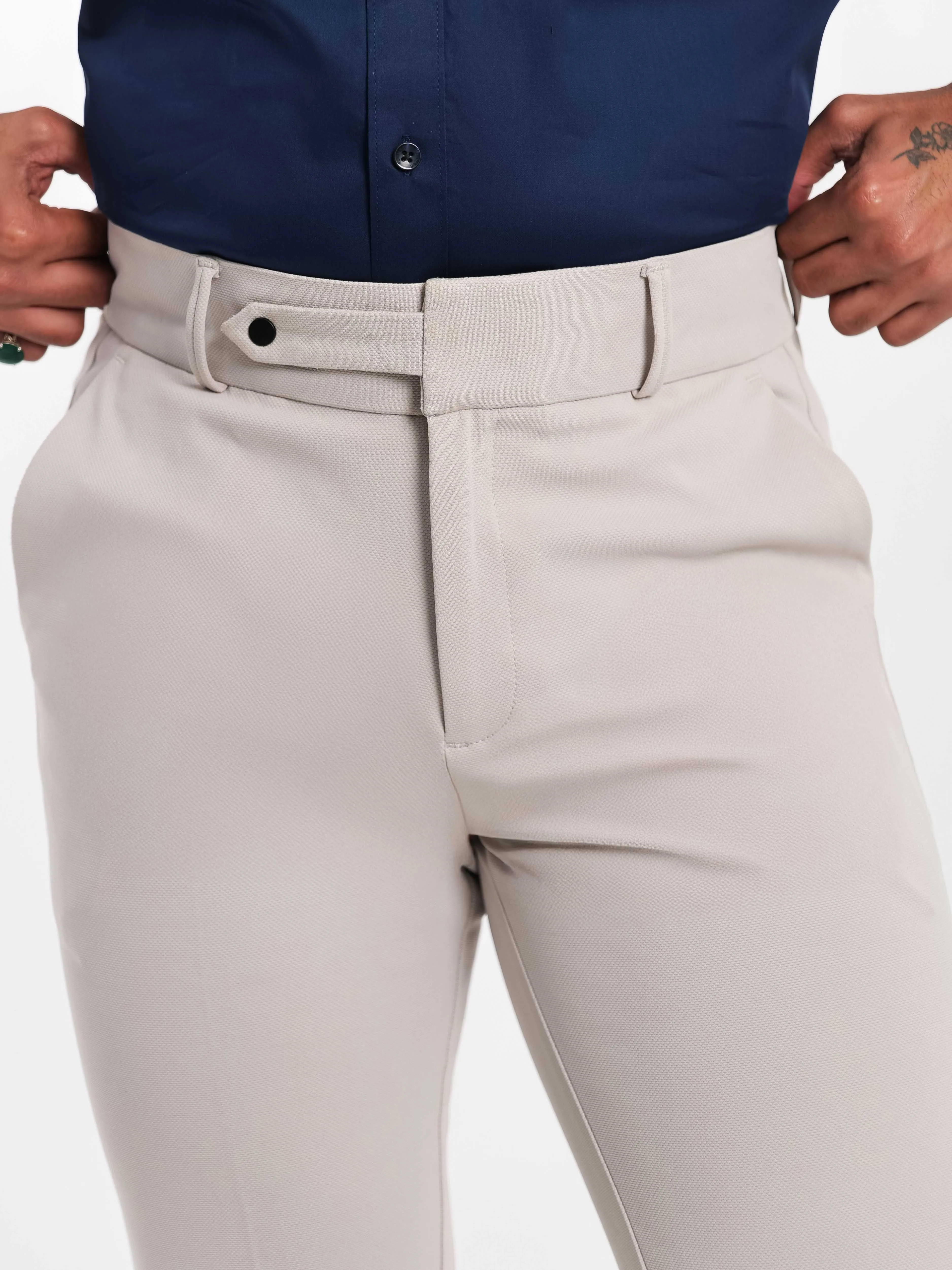 Foomer Grey Mid Rise Slim Fit Trousers For Men's