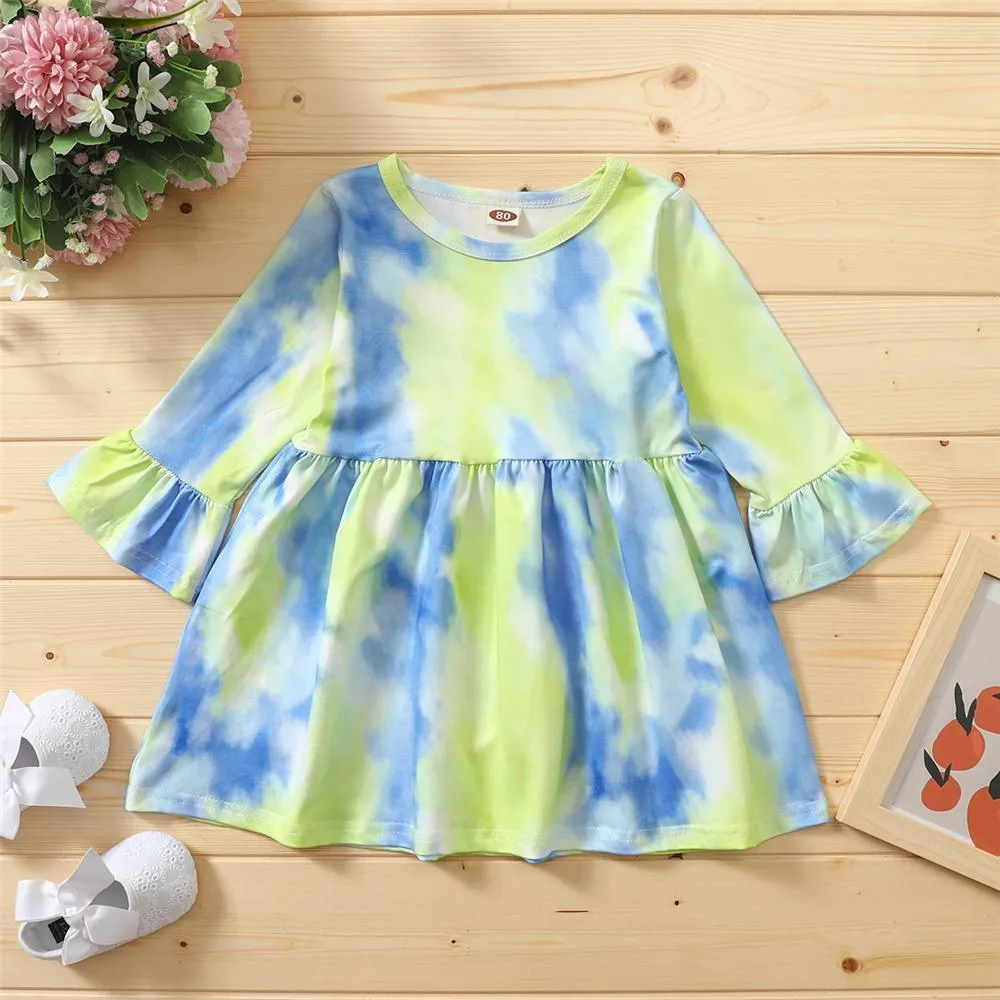 Girls Long Sleeve Tie Dye Casual Dress Girl Dresses Wholesale