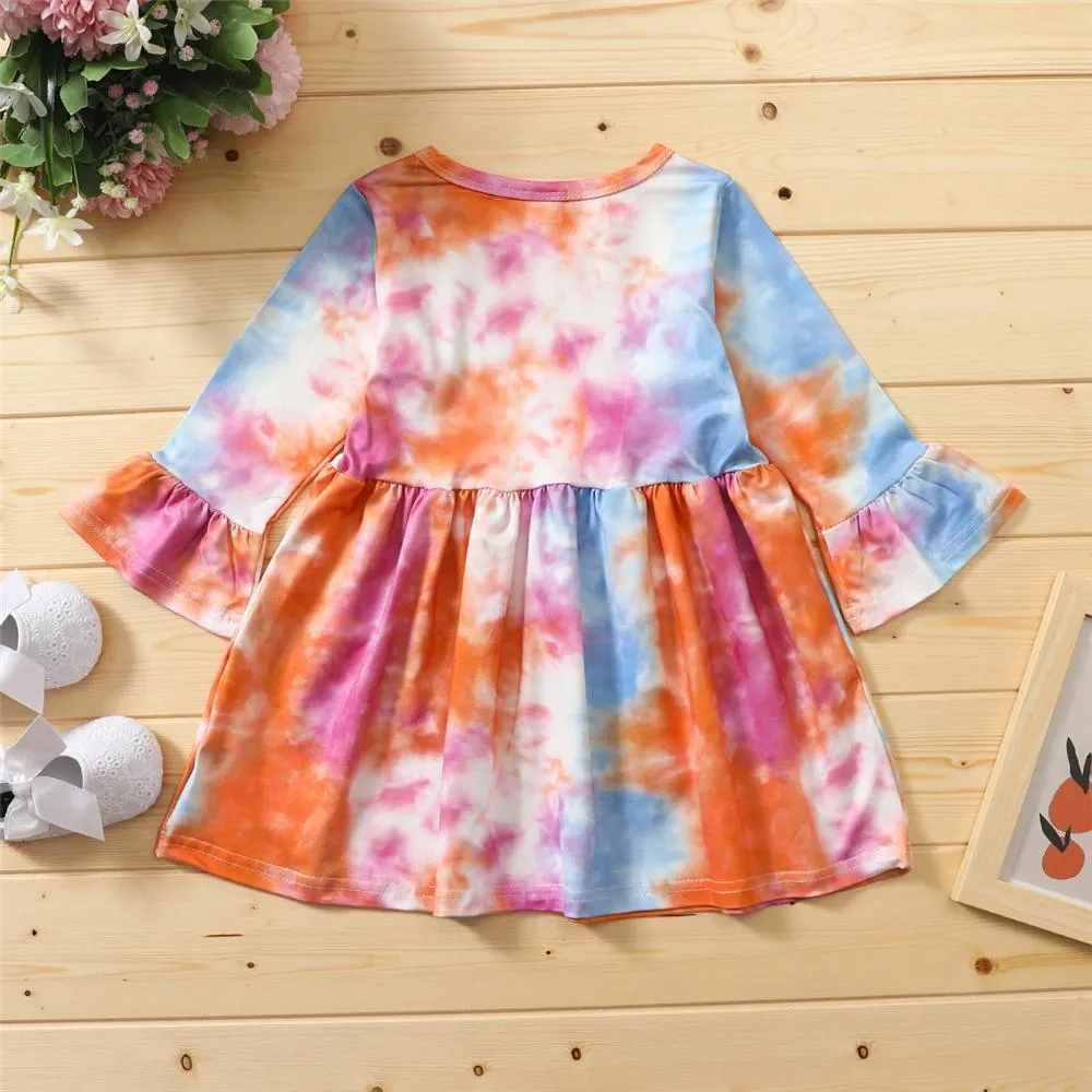 Girls Long Sleeve Tie Dye Casual Dress Girl Dresses Wholesale