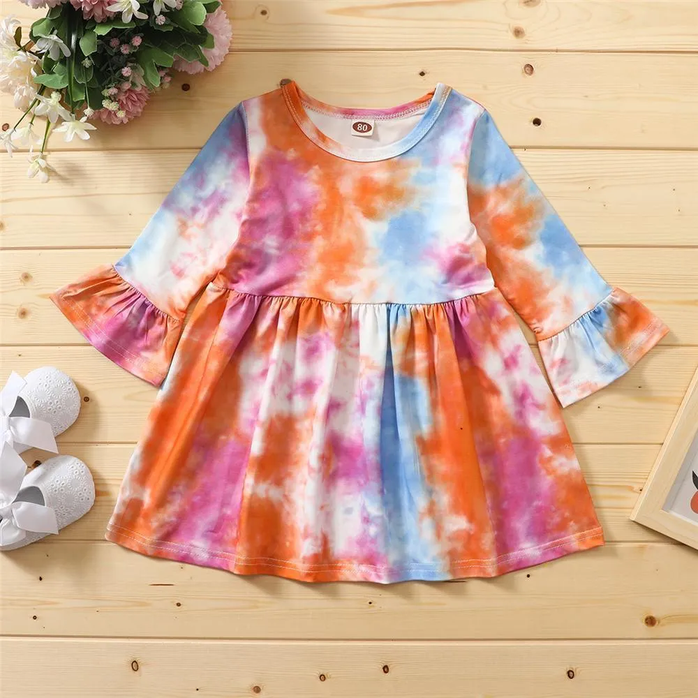 Girls Long Sleeve Tie Dye Casual Dress Girl Dresses Wholesale