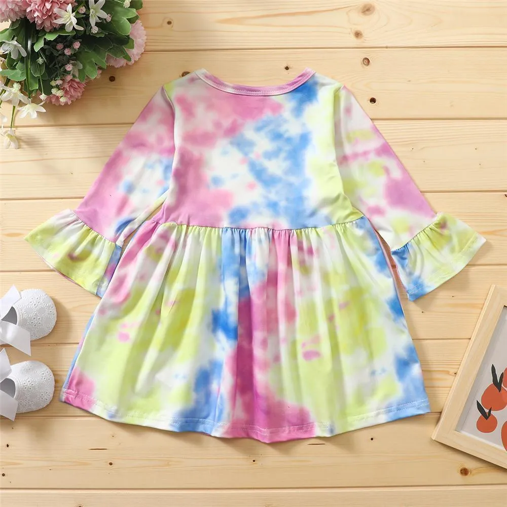 Girls Long Sleeve Tie Dye Casual Dress Girl Dresses Wholesale