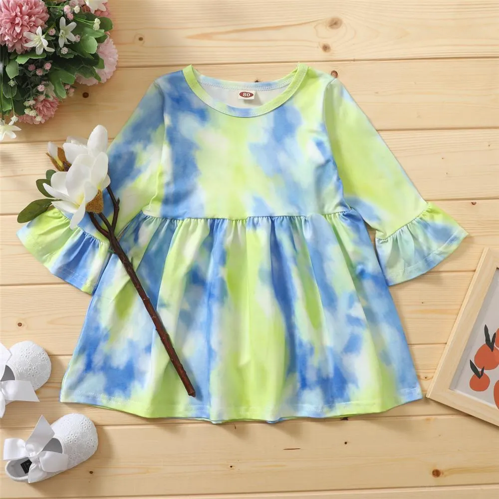Girls Long Sleeve Tie Dye Casual Dress Girl Dresses Wholesale