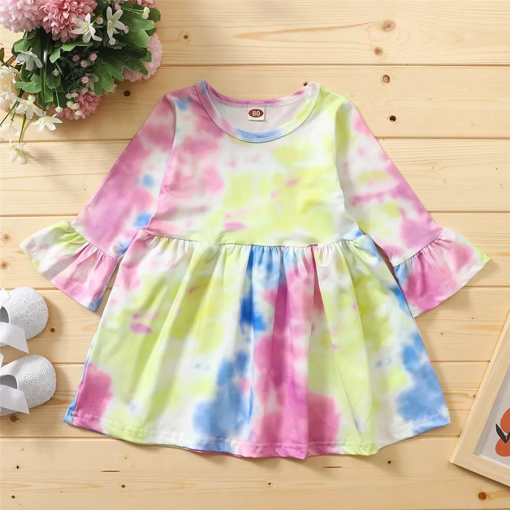 Girls Long Sleeve Tie Dye Casual Dress Girl Dresses Wholesale