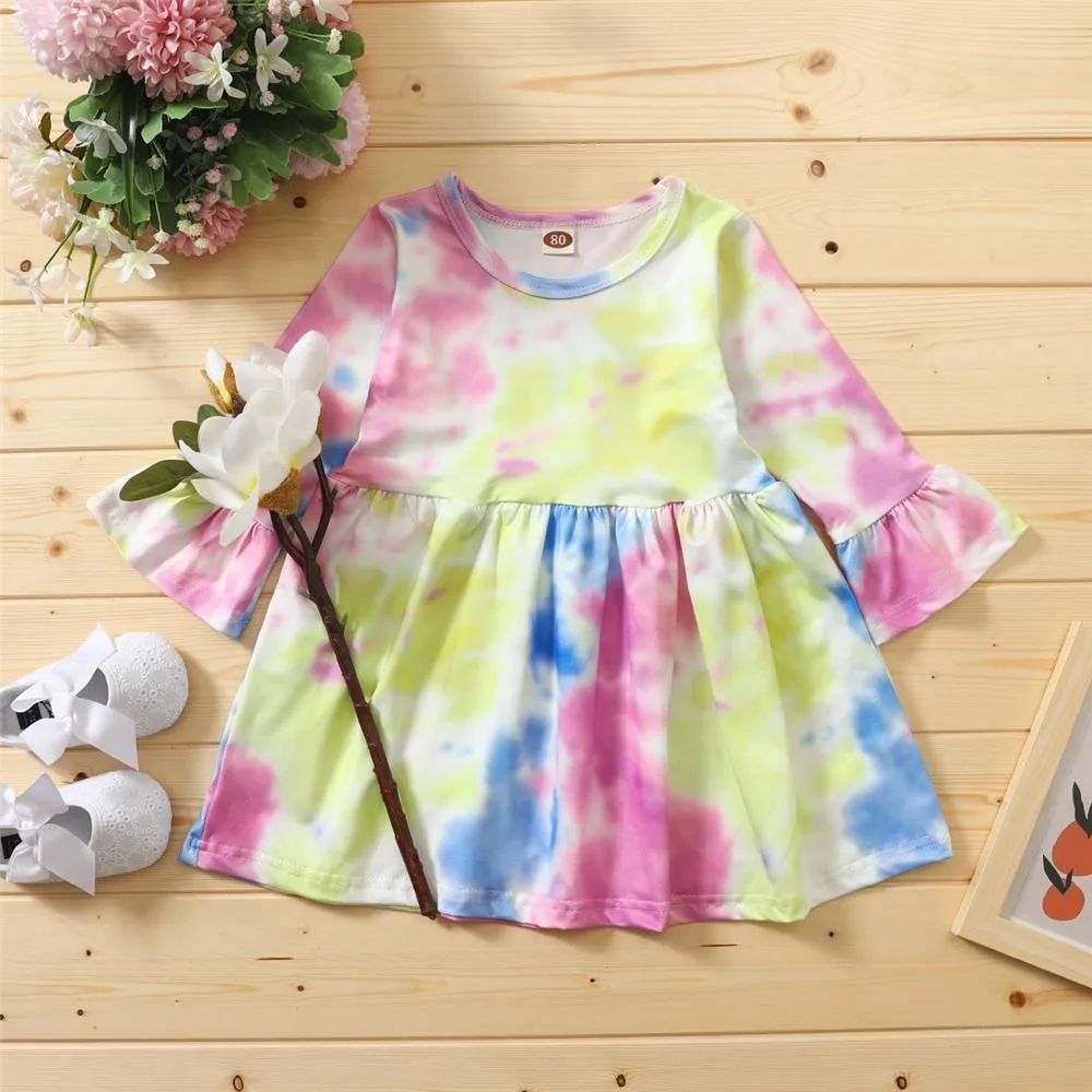 Girls Long Sleeve Tie Dye Casual Dress Girl Dresses Wholesale
