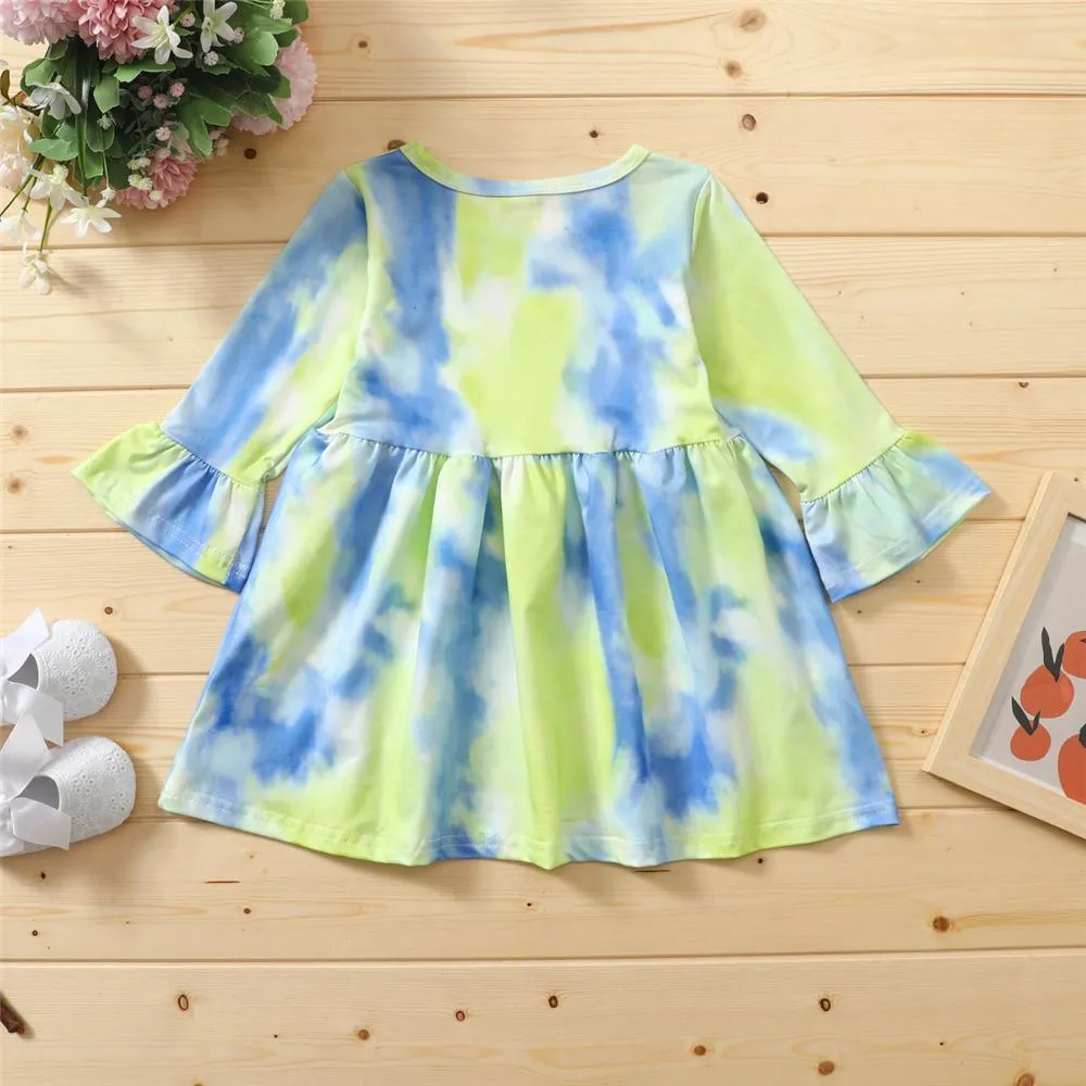 Girls Long Sleeve Tie Dye Casual Dress Girl Dresses Wholesale