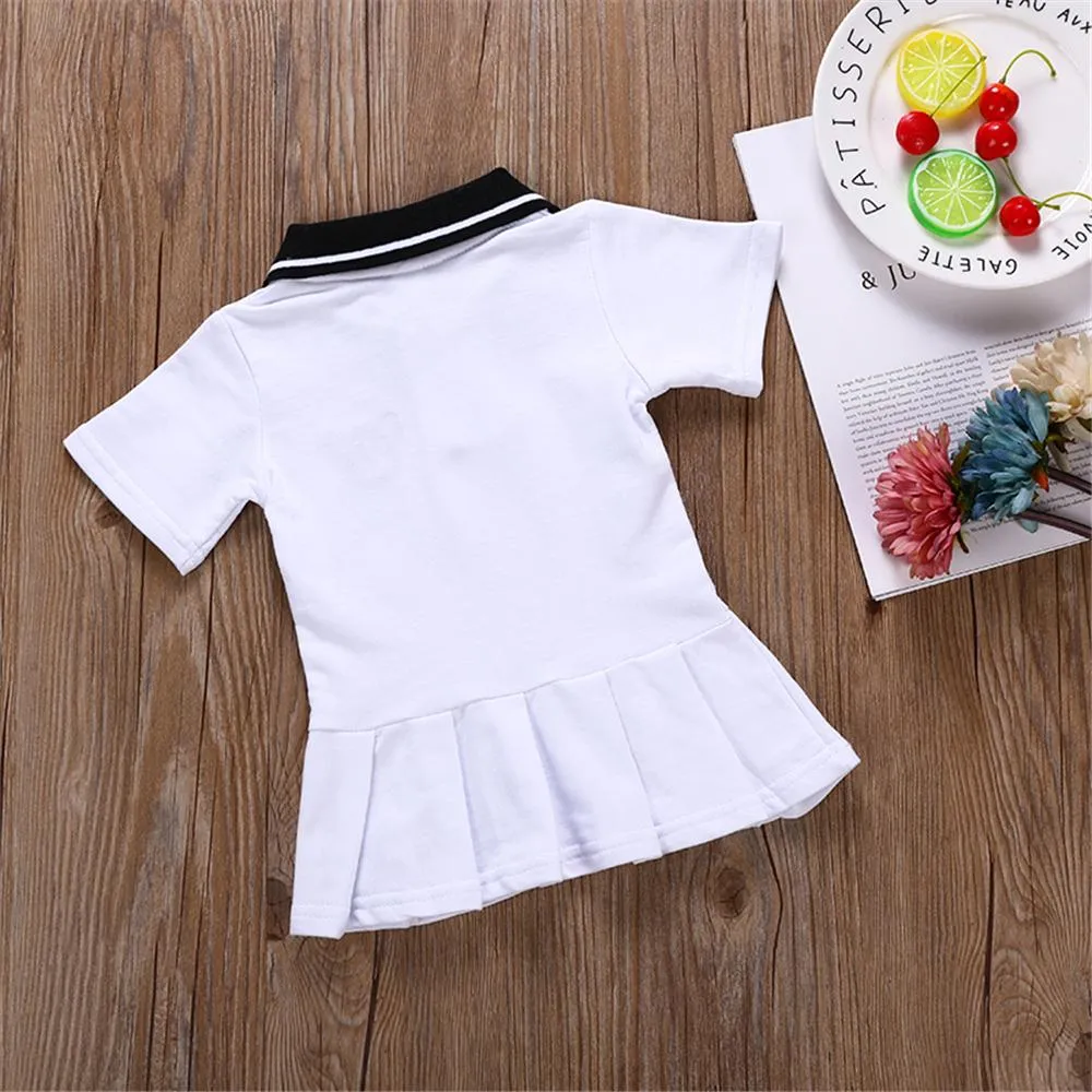 Girls Short Sleeve Lapel Cartoon Puppy Dress Wholesale Girl Dresses