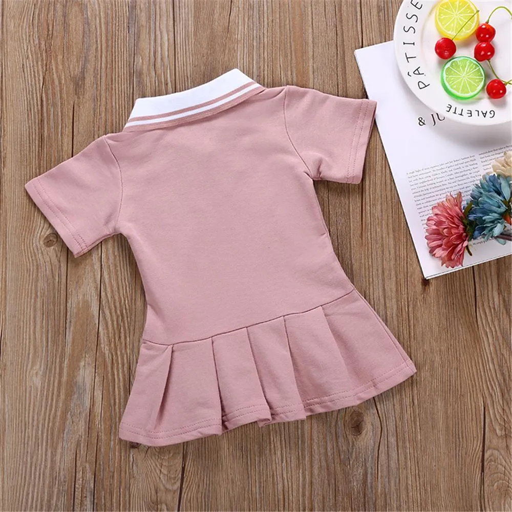 Girls Short Sleeve Lapel Cartoon Puppy Dress Wholesale Girl Dresses