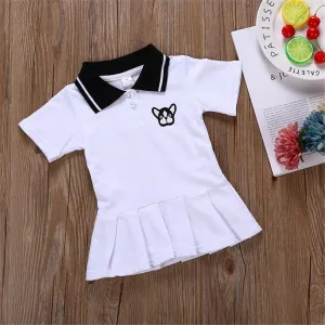 Girls Short Sleeve Lapel Cartoon Puppy Dress Wholesale Girl Dresses