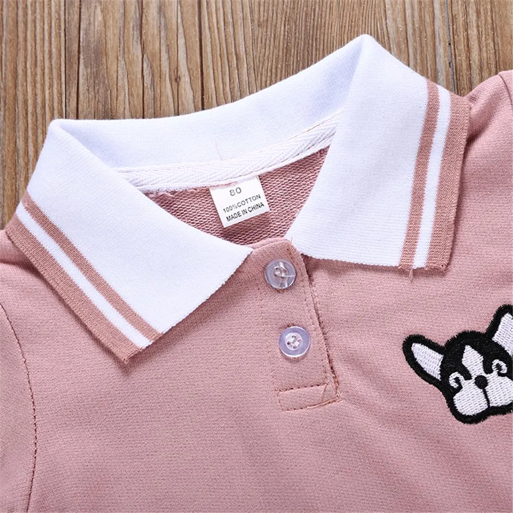 Girls Short Sleeve Lapel Cartoon Puppy Dress Wholesale Girl Dresses