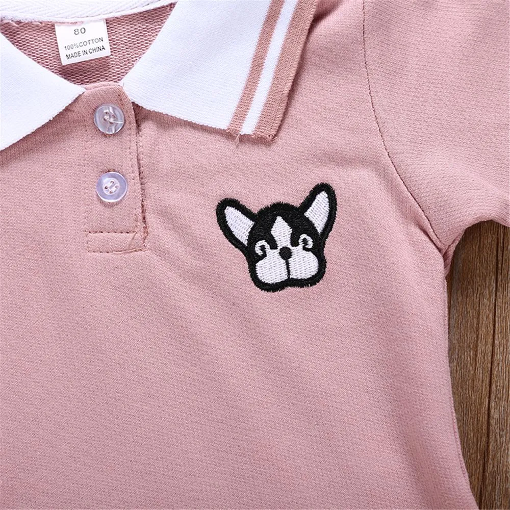 Girls Short Sleeve Lapel Cartoon Puppy Dress Wholesale Girl Dresses