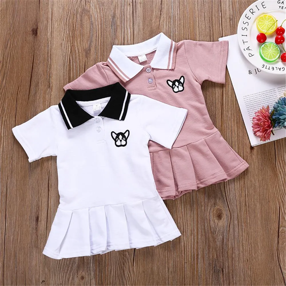 Girls Short Sleeve Lapel Cartoon Puppy Dress Wholesale Girl Dresses