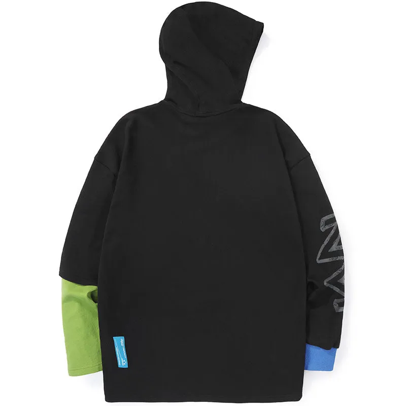 Hip Hop Fake Two Piece Pullover Hoodies