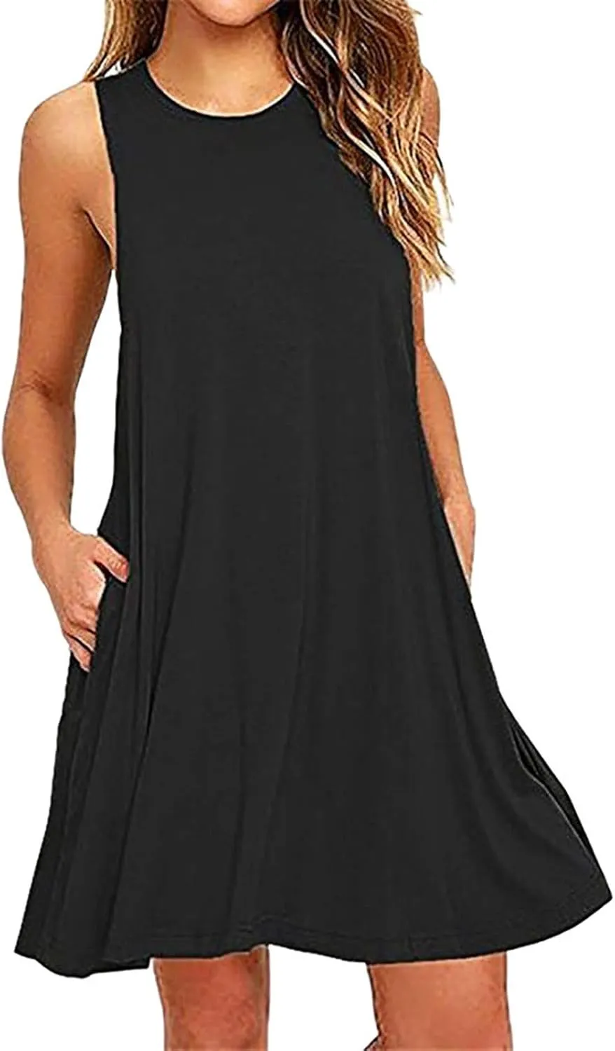 hlysgo Women's 2024 Summer Sleeveless Mini Dress Casual Beach Sundress Loose Comfy Flowy Short Tank Dresses with Pockets