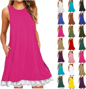 hlysgo Women's 2024 Summer Sleeveless Mini Dress Casual Beach Sundress Loose Comfy Flowy Short Tank Dresses with Pockets