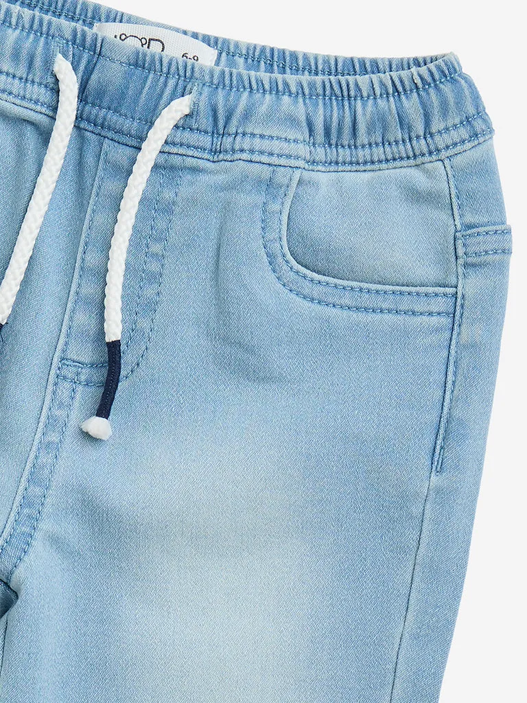 HOP Baby Light Blue Faded Mid-Rise Denim Joggers