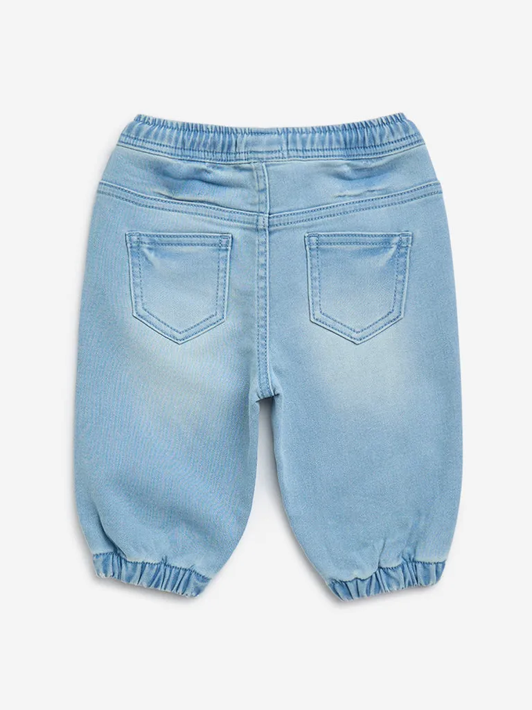 HOP Baby Light Blue Faded Mid-Rise Denim Joggers