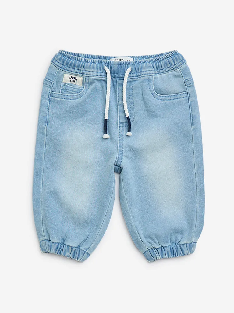 HOP Baby Light Blue Faded Mid-Rise Denim Joggers