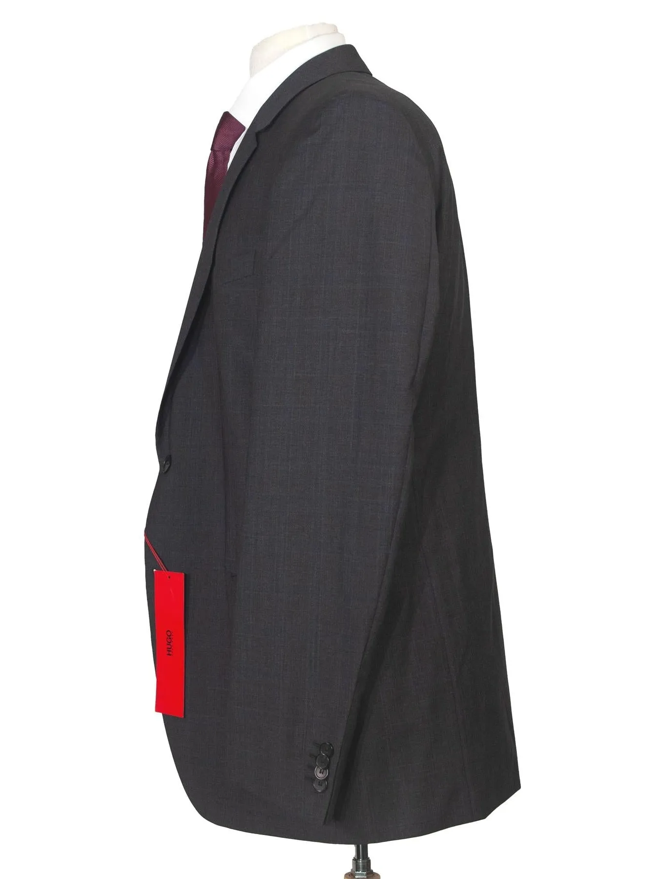 Hugo Boss Mens 42L Charcoal Plaid 100% Wool Slim Fit Two Piece Suit