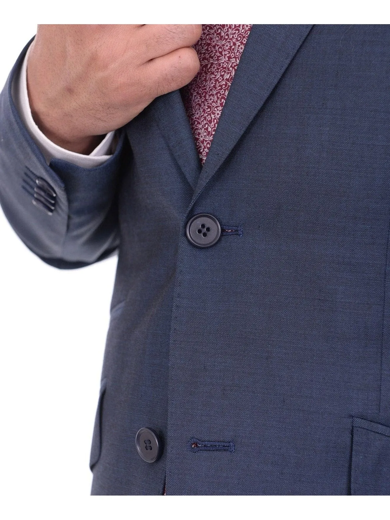 Ideal Slim Fit Solid Blue Two Button Wool Suit With Peak Lapels