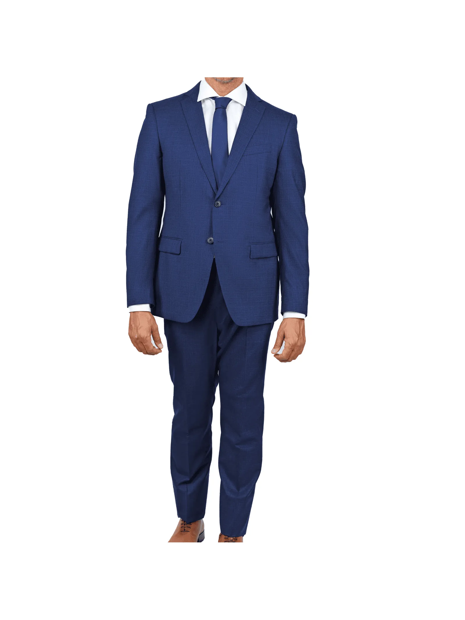 John Varvatos Mens Slim Fit Solid Blue Textured Two Button Wool Stretch Suit