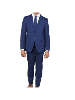 John Varvatos Mens Slim Fit Solid Blue Textured Two Button Wool Stretch Suit