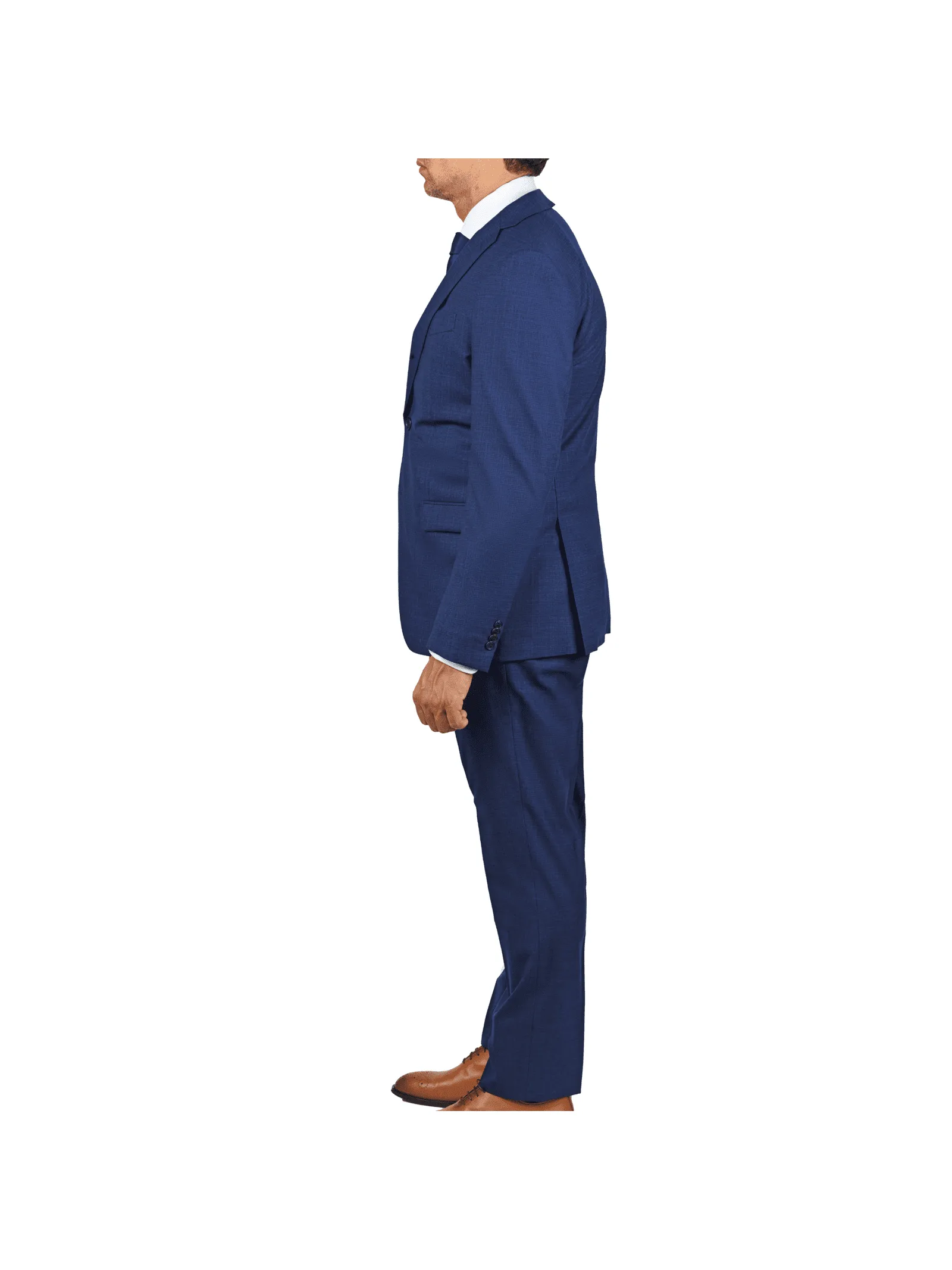 John Varvatos Mens Slim Fit Solid Blue Textured Two Button Wool Stretch Suit