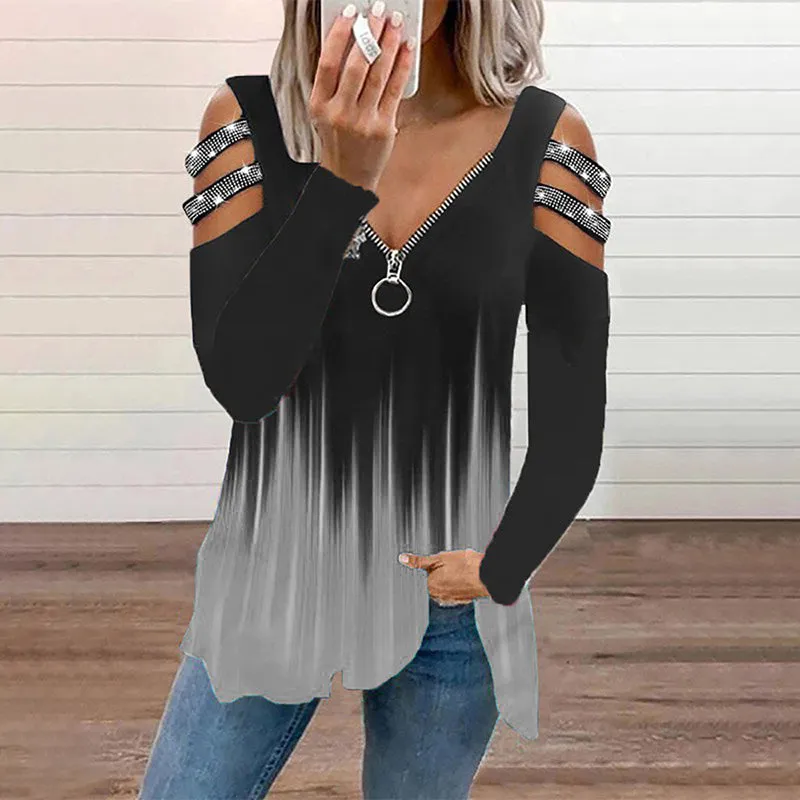 Julia Fashion - Women Elegant Fashion Colorblock Decor Blouses