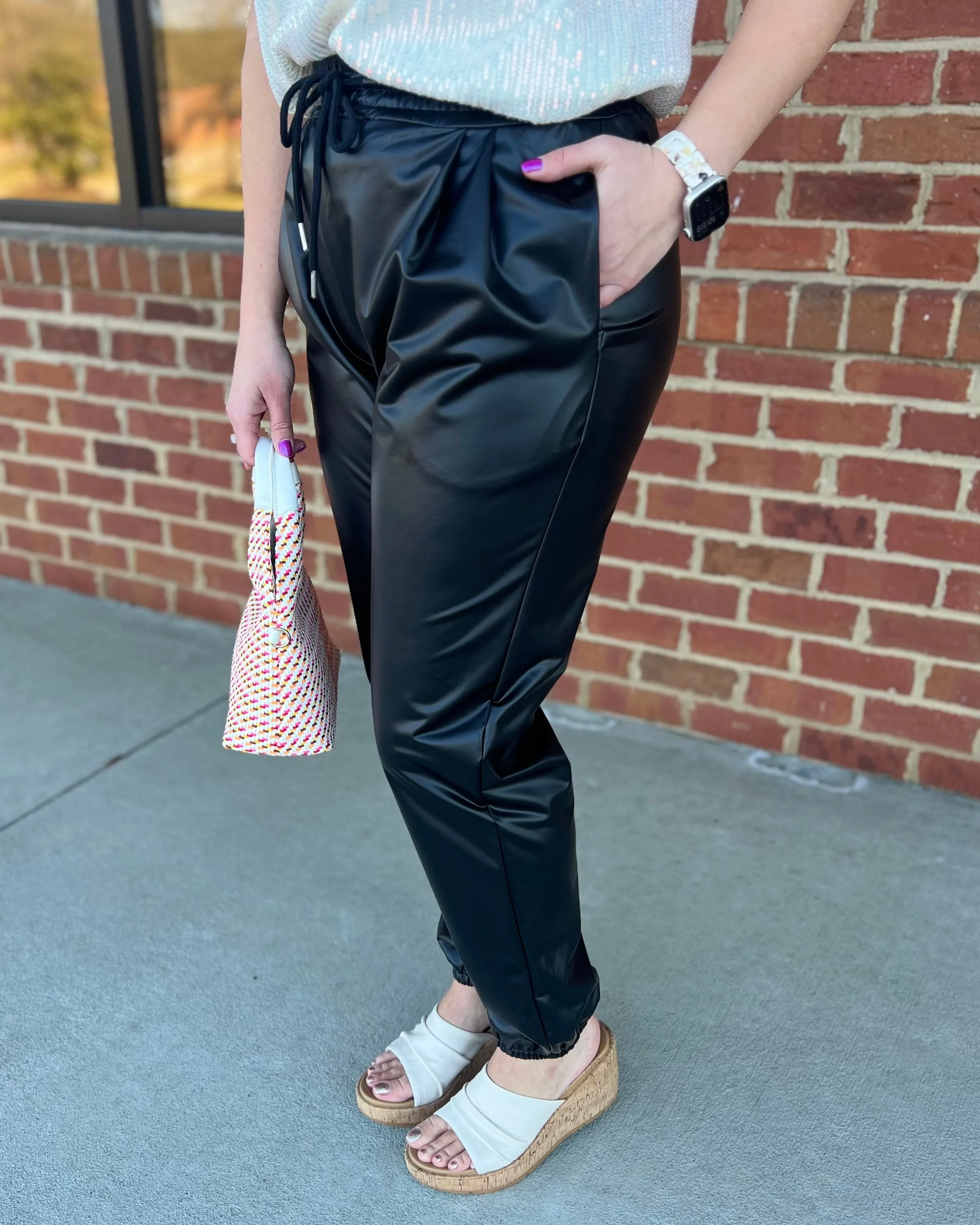 Kendall Faux Leather Jogger Pants in Black FINAL SALE