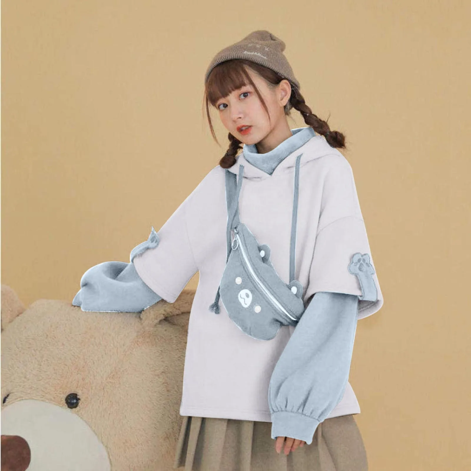 Korean Kawaii Aesthetic Harajuku Hoodie - Oversize 4XL Anime Bear Crewneck, Long Sleeve Streetwear for Women Y2K Winter Top