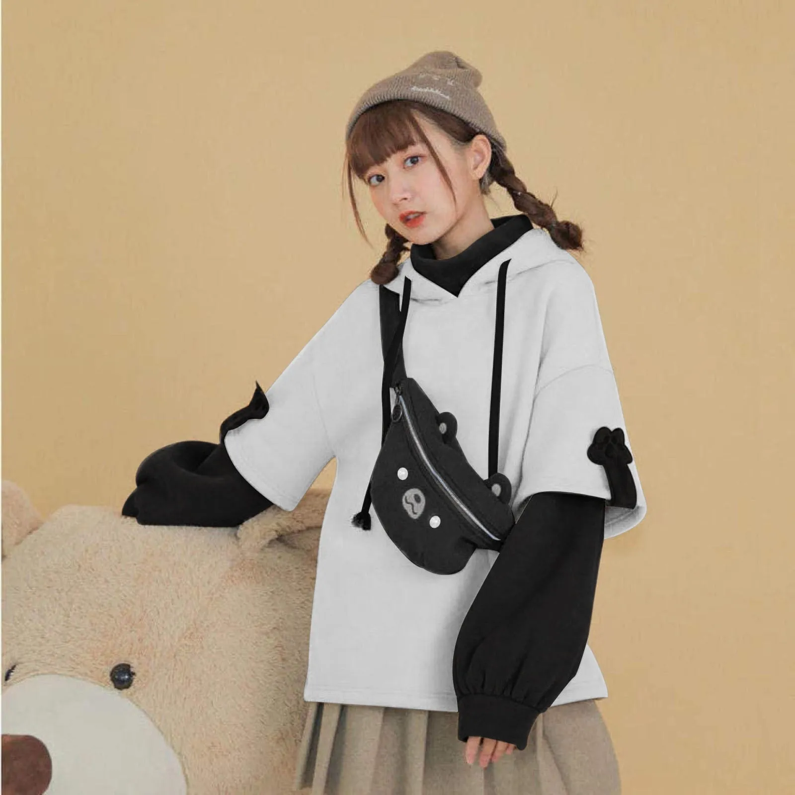 Korean Kawaii Aesthetic Harajuku Hoodie - Oversize 4XL Anime Bear Crewneck, Long Sleeve Streetwear for Women Y2K Winter Top