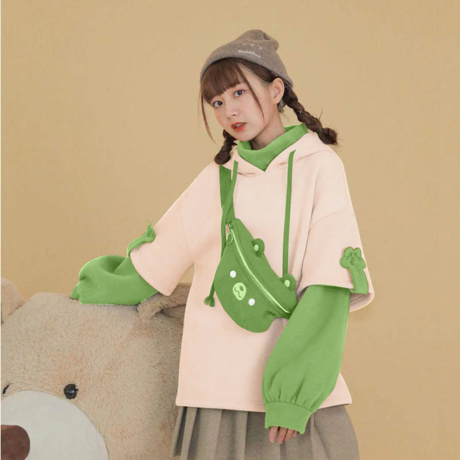 Korean Kawaii Aesthetic Harajuku Hoodie - Oversize 4XL Anime Bear Crewneck, Long Sleeve Streetwear for Women Y2K Winter Top