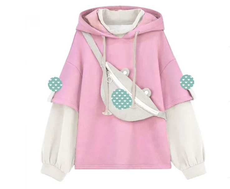 Korean Kawaii Aesthetic Harajuku Hoodie - Oversize 4XL Anime Bear Crewneck, Long Sleeve Streetwear for Women Y2K Winter Top